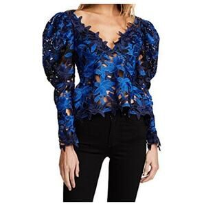 Acler DAVIS SZ 6 Marine Blue Lace Long Sleeve Top